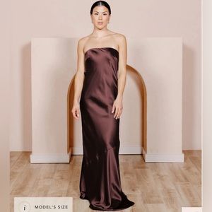 Leo satin dress color mahogany- 722